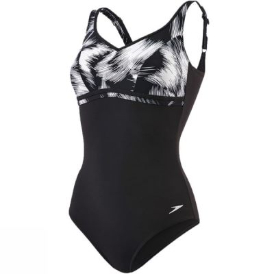 Trajes De Baño Speedo Sculpture Contourluxe Printed Mujer Negras / Blancas - Chile BAO416280